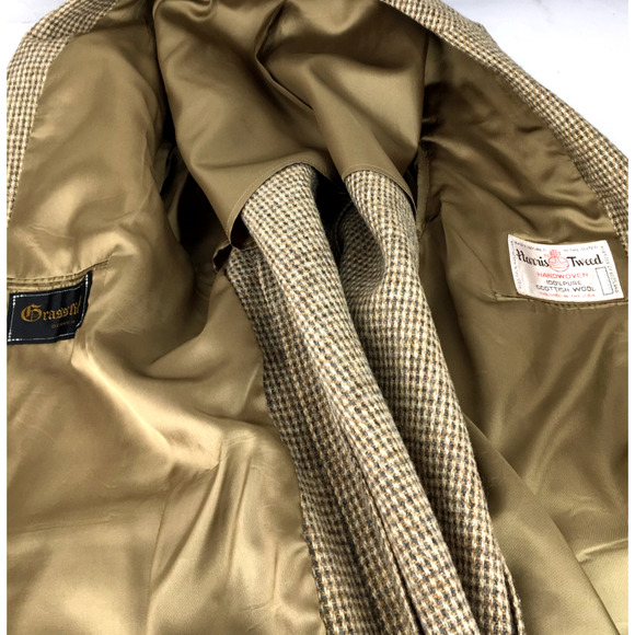 44S Harris Tweed Mens Vintage 3 Button Blazer Sport Coat Jacket Sand Beige Gray - Picture 4 of 13